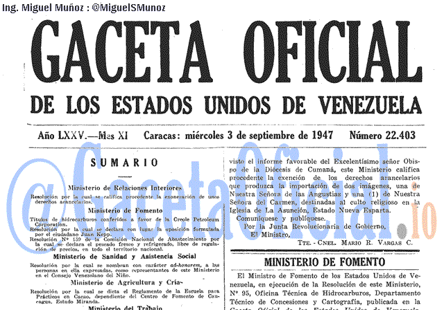 Gaceta Oficial 22403 del 3 Septiembre 1947