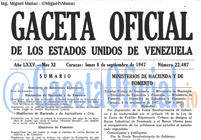 Gaceta Oficial 22407 del 8 Septiembre 1947
