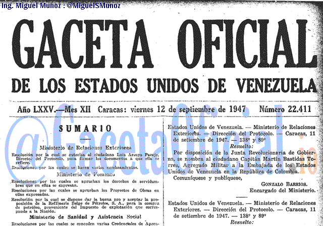 Gaceta Oficial 22411 del 12 Septiembre 1947