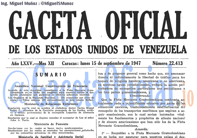 Gaceta Oficial 22413 del 15 Septiembre 1947