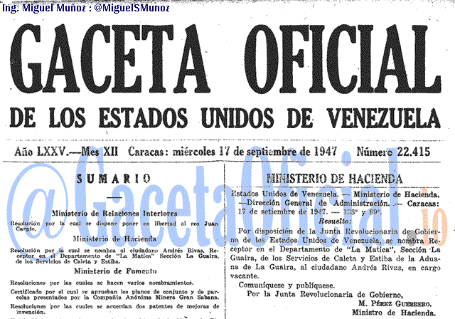 Gaceta Oficial 22415 del 17 Septiembre 1947