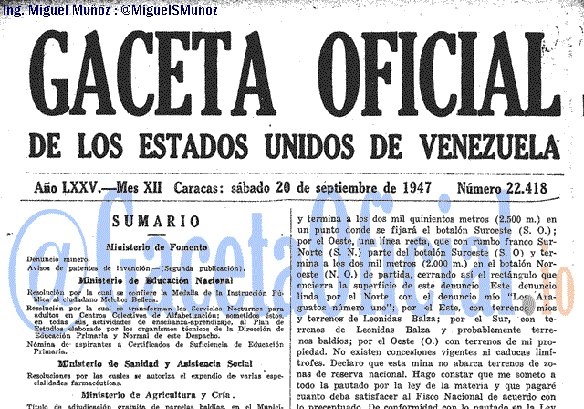 Gaceta Oficial 22418 del 20 Septiembre 1947