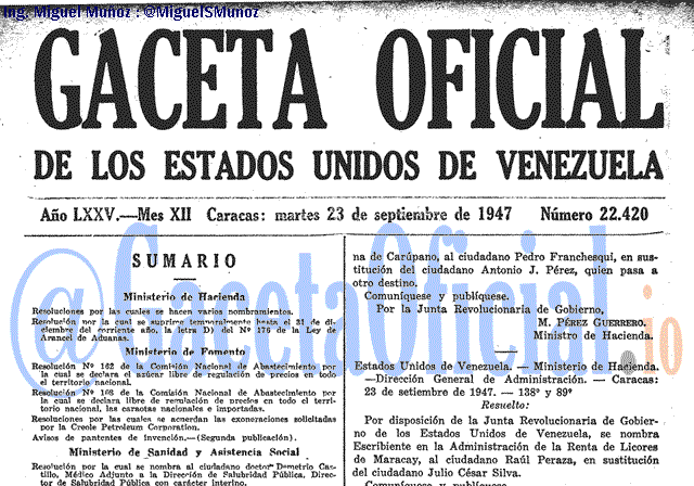 Gaceta Oficial 22420 del 23 Septiembre 1947