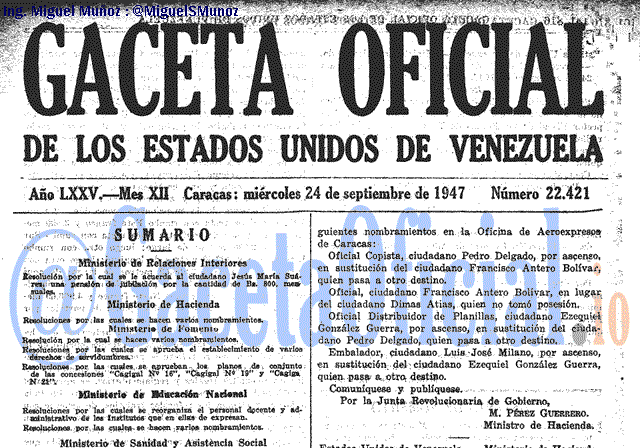 Gaceta Oficial 22421 del 24 Septiembre 1947