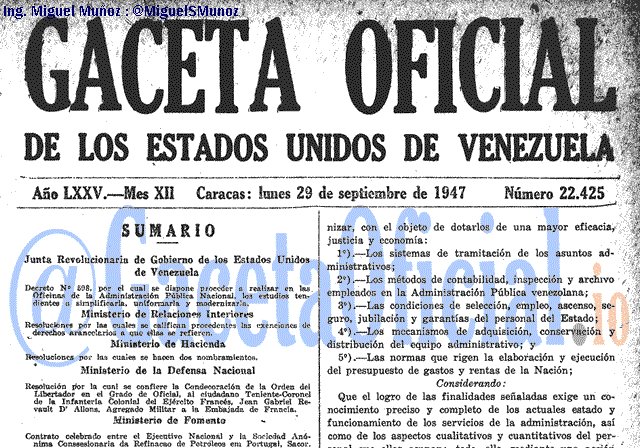Gaceta Oficial 22425 del 29 Septiembre 1947