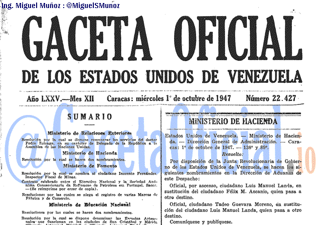 Gaceta Oficial 22427 del 1 Octubre 1947