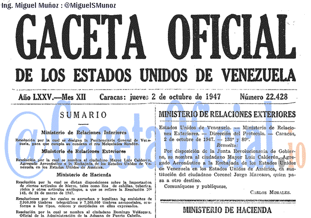 Gaceta Oficial 22428 del 2 Octubre 1947