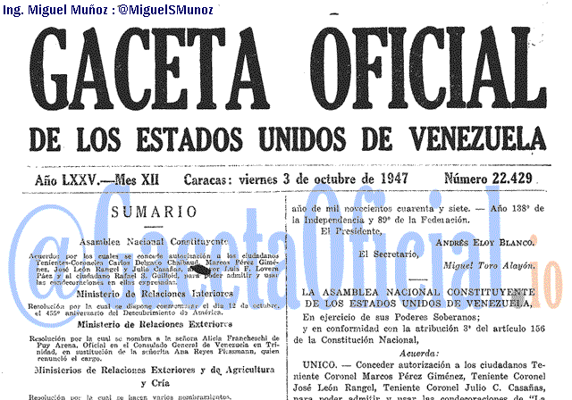 Gaceta Oficial 22429 del 3 Octubre 1947