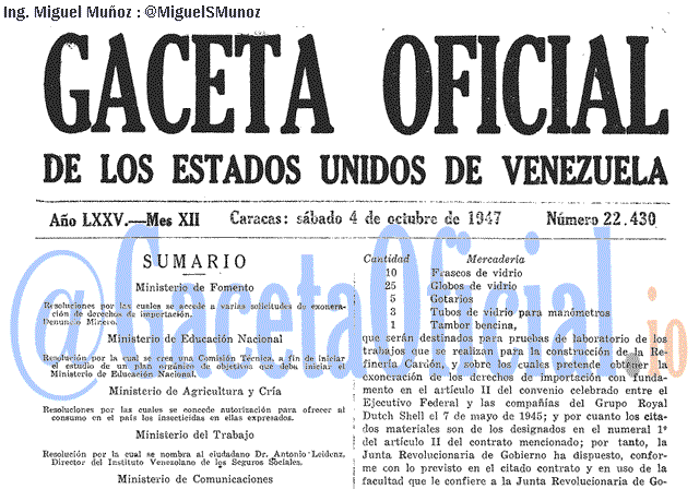 Gaceta Oficial 22430 del 4 Octubre 1947