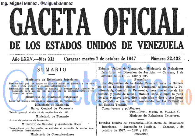 Gaceta Oficial 22432 del 7 Octubre 1947