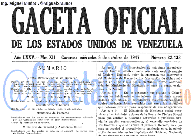 Gaceta Oficial 22433 del 8 Octubre 1947