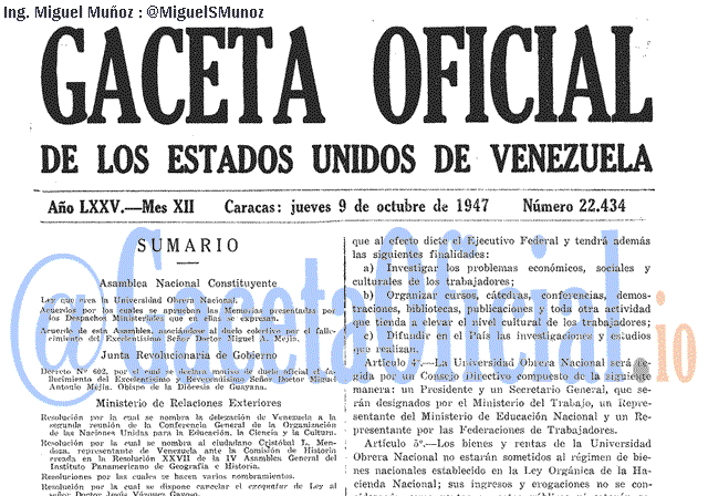 Gaceta Oficial 22434 del 9 Octubre 1947