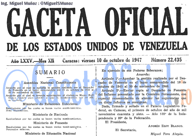 Gaceta Oficial 22435 del 10 Octubre 1947