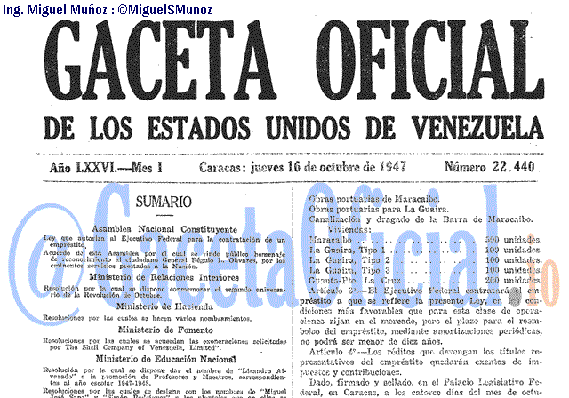 Gaceta Oficial 22440 del 16 Octubre 1947