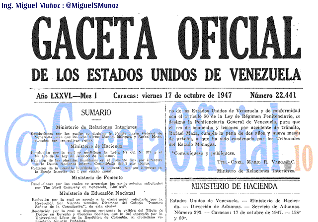 Gaceta Oficial 22441 del 17 Octubre 1947