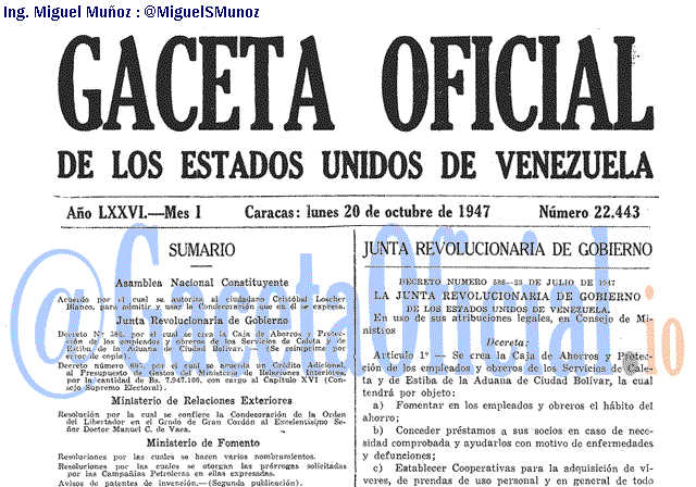 Gaceta Oficial 22443 del 20 Octubre 1947