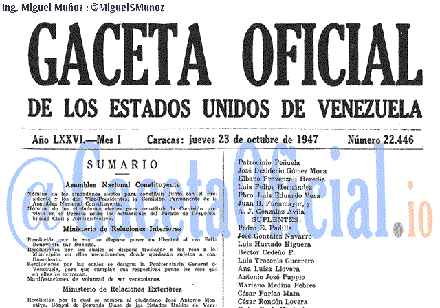 Gaceta Oficial 22446 del 23 Octubre 1947