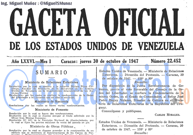 Gaceta Oficial 22452 del 30 Octubre 1947