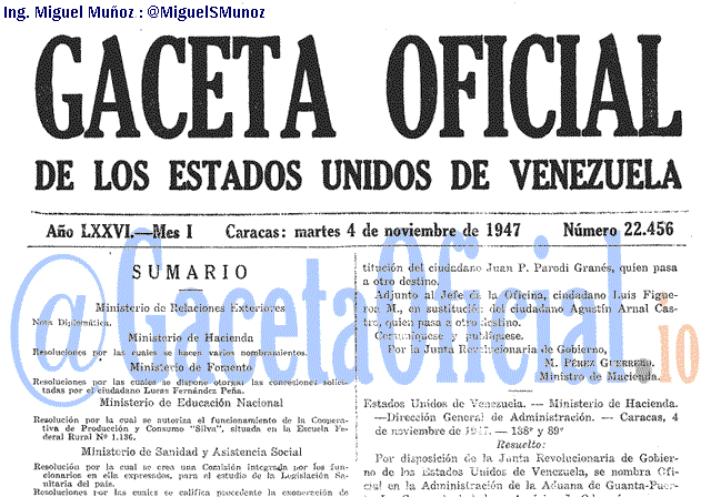 Gaceta Oficial 22456 del 4 Noviembre 1947