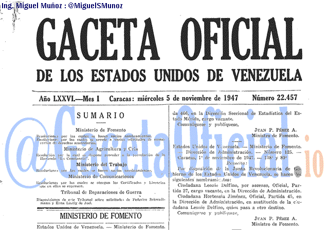 Gaceta Oficial 22457 del 5 Noviembre 1947