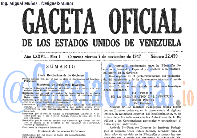 Gaceta Oficial 22459 del 7 Noviembre 1947