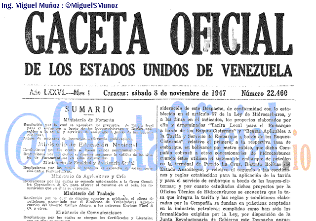 Gaceta Oficial 22460 del 8 Noviembre 1947