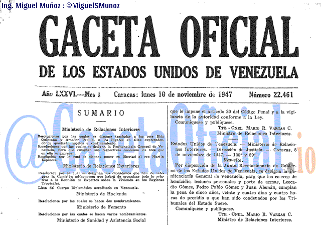 Gaceta Oficial 22461 del 10 Noviembre 1947