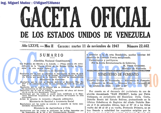 Gaceta Oficial 22462 del 11 Noviembre 1947