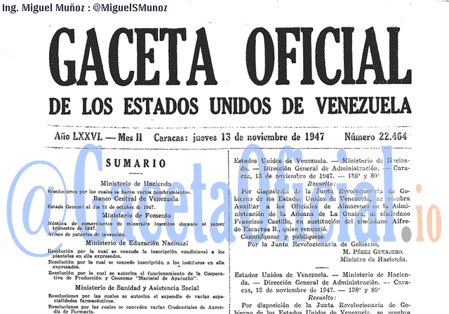 Gaceta Oficial 22464 del 13 Noviembre 1947