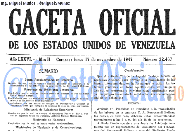 Gaceta Oficial 22467 del 17 Noviembre 1947
