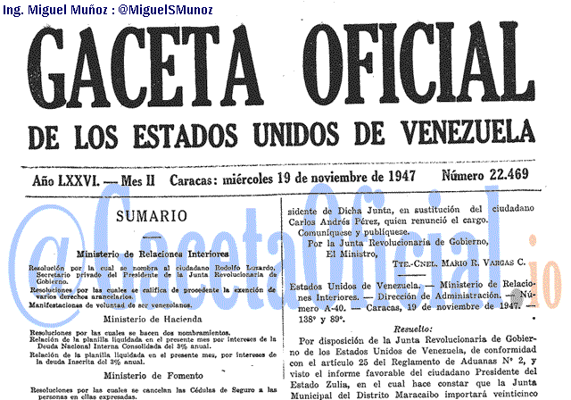 Gaceta Oficial 22469 del 19 Noviembre 1947