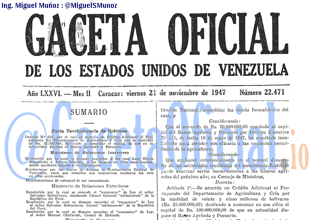 Gaceta Oficial 22471 del 21 Noviembre 1947
