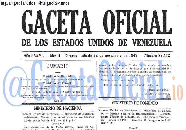 Gaceta Oficial 22472 del 22 Noviembre 1947