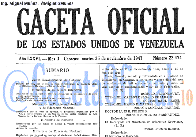 Gaceta Oficial 22474 del 25 Noviembre 1947