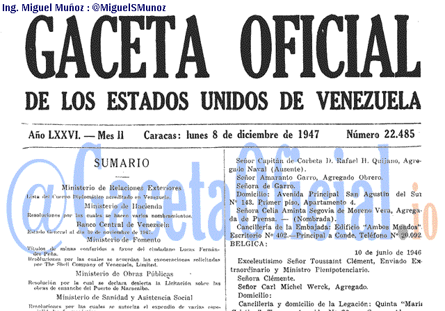 Gaceta Oficial 22485 del 8 Diciembre 1947