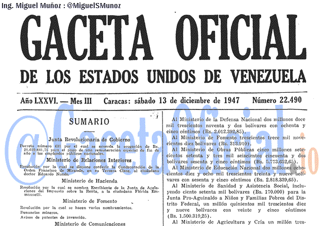 Gaceta Oficial 22490 del 13 Diciembre 1947