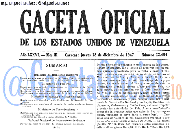 Gaceta Oficial 22494 del 18 Diciembre 1947