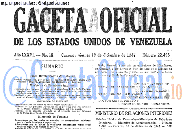 Gaceta Oficial 22495 del 19 Diciembre 1947
