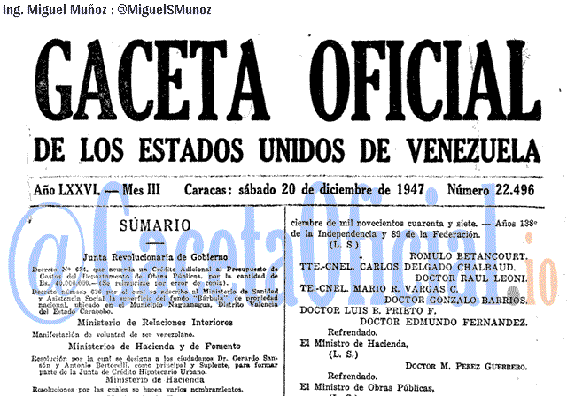 Gaceta Oficial 22496 del 20 Diciembre 1947