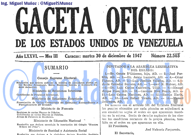 Gaceta Oficial 22503 del 30 Diciembre 1947