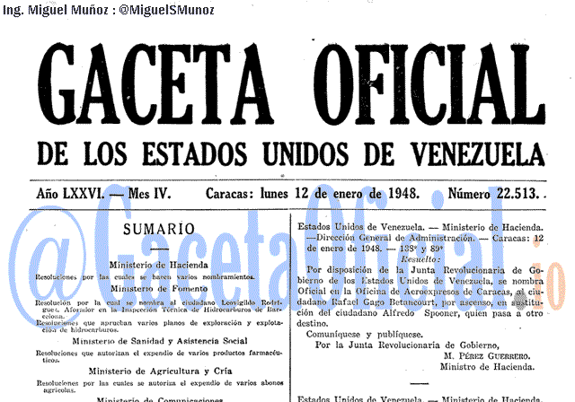 Gaceta Oficial 22513 del 12 Enero 1948