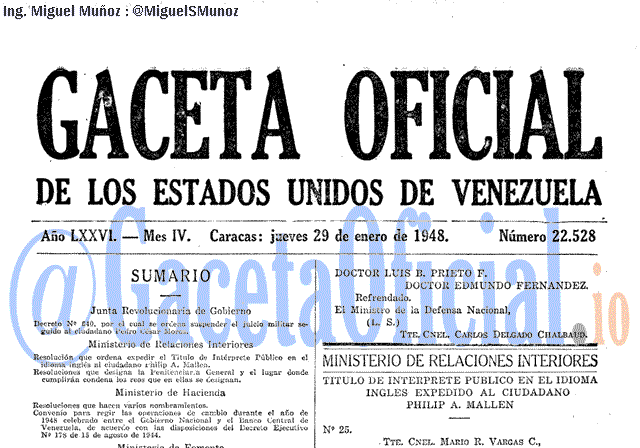 Gaceta Oficial 22528 del 29 Enero 1948