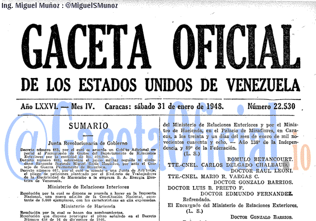 Gaceta Oficial 22530 del 31 Enero 1948