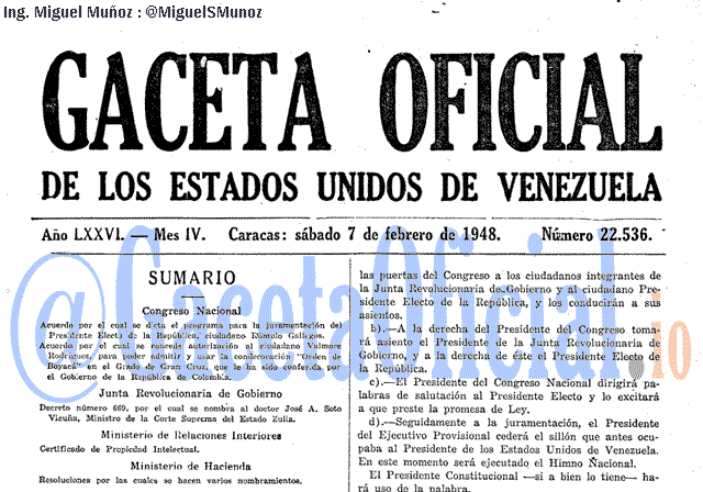 Gaceta Oficial 22536 del 7 Febrero 1948