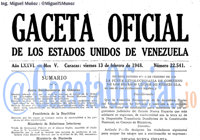 Gaceta Oficial 22541 del 13 Febrero 1948