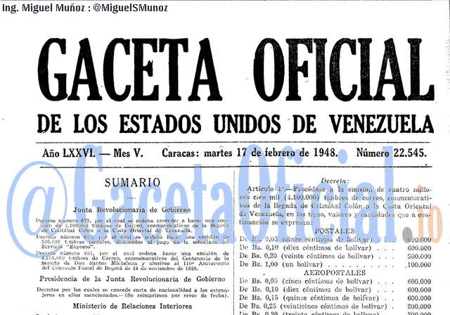 Gaceta Oficial 22545 del 17 Febrero 1948