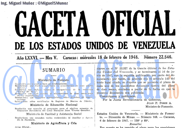 Gaceta Oficial 22546 del 18 Febrero 1948