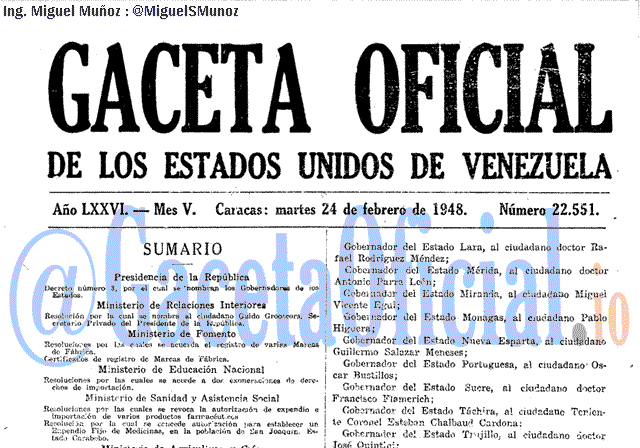 Gaceta Oficial 22551 del 24 Febrero 1948