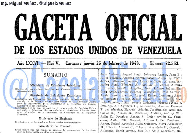 Gaceta Oficial 22553 del 26 Febrero 1948