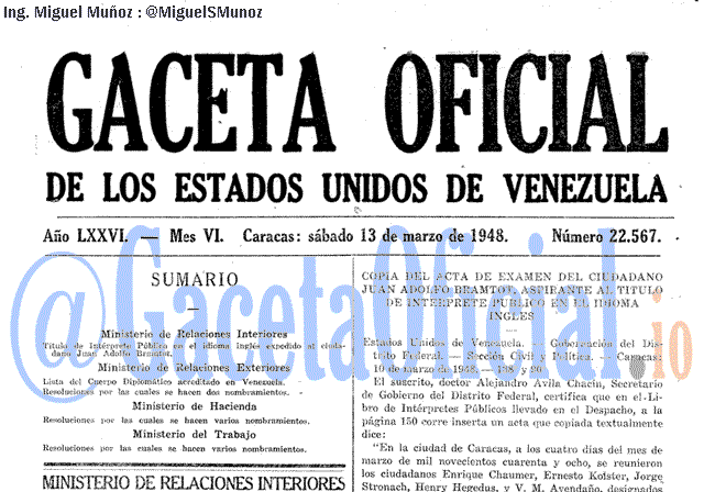 Gaceta Oficial 22567 del 13 Marzo 1948